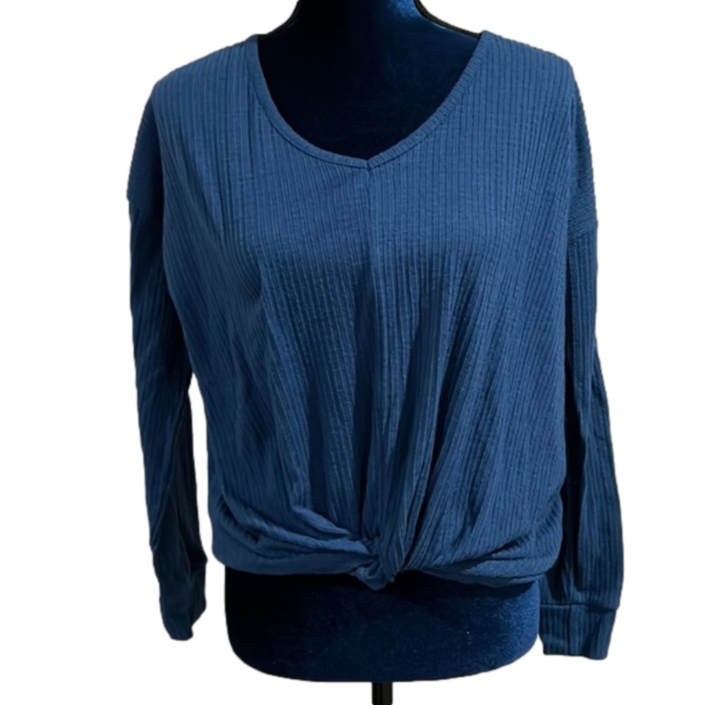 So Tie Front Sweater Womens Small Blue Soft
